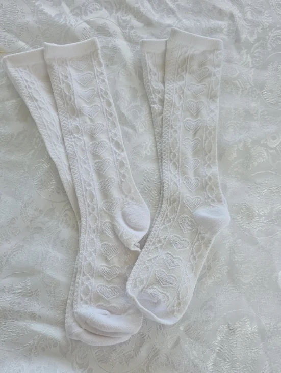 White Heart-Pattern Crew Socks - Men