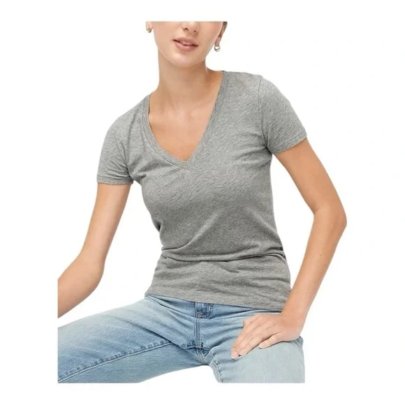 J. CREW-GRAY V NECK TEE-SIZE XXS