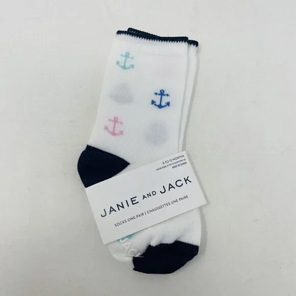 Janie and‎ Jack Baby Boys 6-12 Months Anchor Nautical Print Crew Socks in White