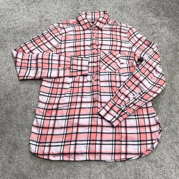 J.Crew Classic Popover Shirt Womens Small Rose Pink Tartan Plaid Flannel Cotton