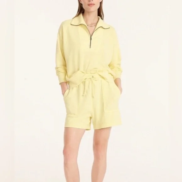 J Crew Magic Rinse Half Zip Sweatshirt Butter Yellow