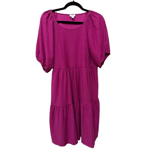 J. Crew Purple Tiered‎ Dress Textured Puff Sleeve Casual Party Dress