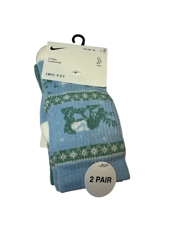 Nike Light Blue & Green Patterned Cushioned Crew Socks - 2 Pack (5-7 yrs) new