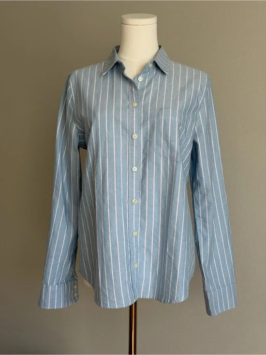 J. Crew Boy Fit Cotton Sky Blue and Pink Stripe Women’s Button-Down Shirt - S