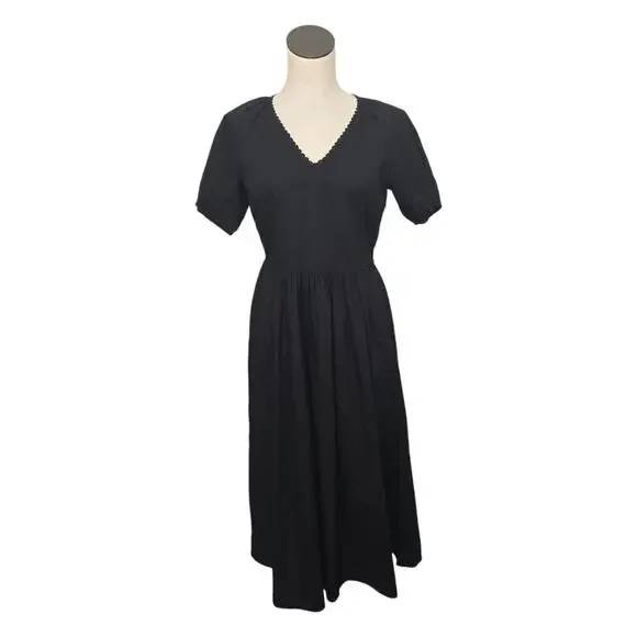 NWT J Crew Factory Cotton V Neck Midi Dress Size 2 Black Dress V Neck Minimalist