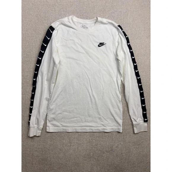 Nike Mens Long Sleeve T-Shirt White Swoosh Logo Tape Arm Graphic Size Small