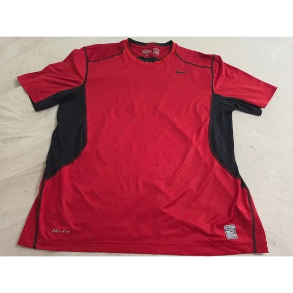 Nike Pro Combat Dri-FIT Mens XL Fitted Training Shirt Red Black Mesh Athletic