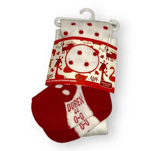 Durex Girls Tights Size 0-6 Mo Red White‎ Black Ladybug Print Polka Dot Feet NEW