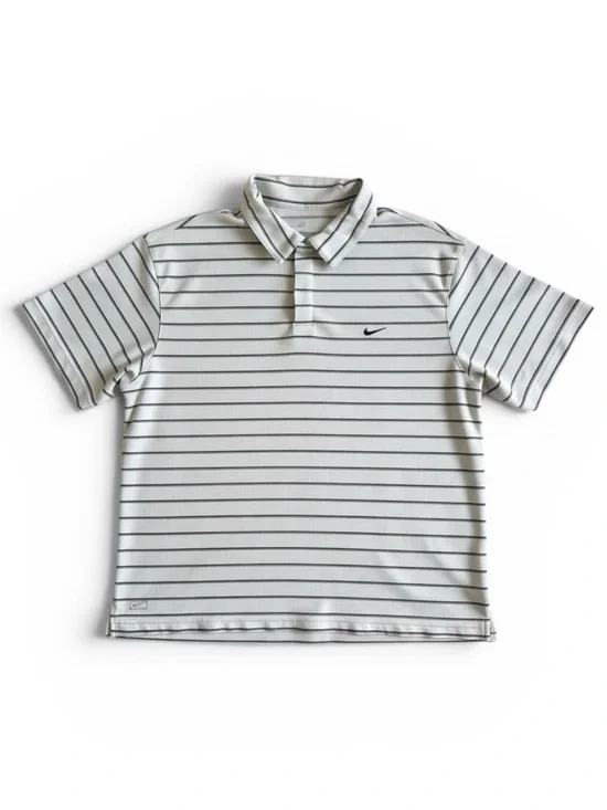 Nike Dri-FIT Striped Polo Shirt Golf Performance Preppy Resort White Black XL