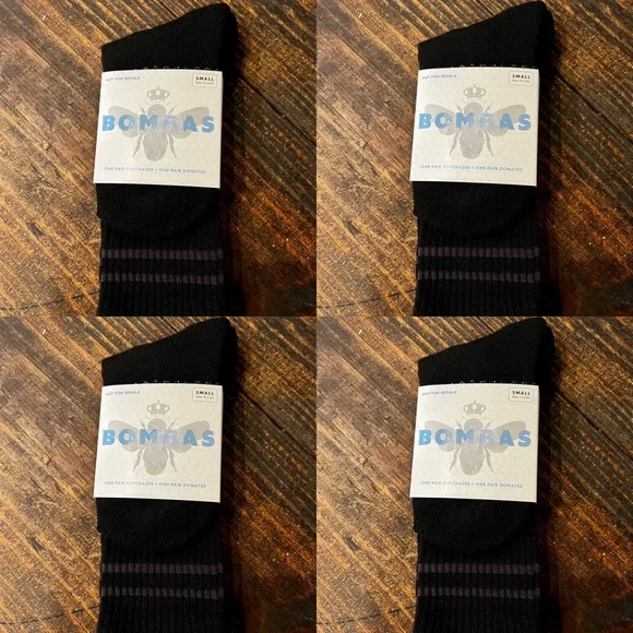 4 Bombas Black Calf Socks Small Youth 9-4 Women’s 4-7.5