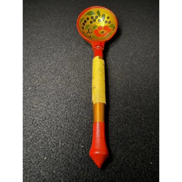 Vtg Khokhloma Russian Folk Art Wooden Spoon Hand Painted Made in‎ USSR Red Gold