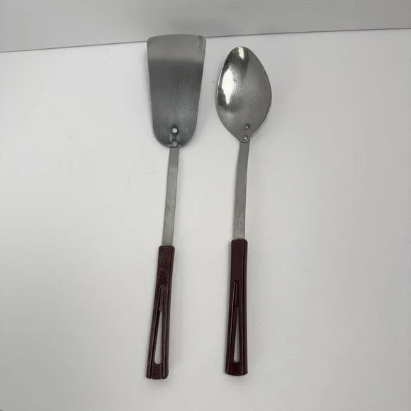 Stanhome Stainless Steel Spatula Turner & Cooking Spoon Set Of 2 Brown MCM