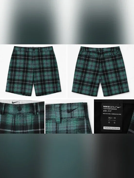 Nike Golf Dri-FIT Tour Performance Plaid Golf Shorts Men's 34 Green Black.