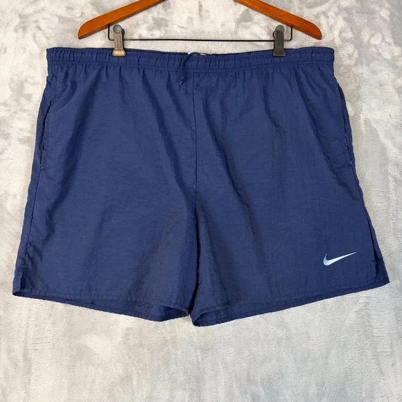 Vintage NIKE White Tag Mesh Lined Navy Blue Nylon Swim Trunks Size Large 42