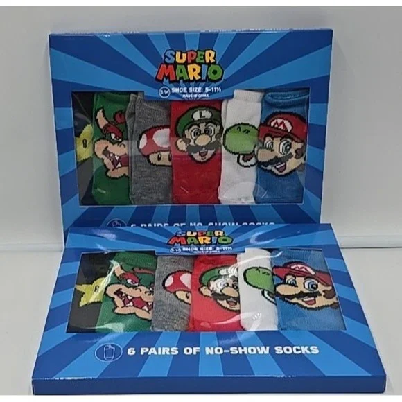 NEW Super Mario Boys No-Show Socks Size S 12-Pack Shoe Size 4 1/2 - 8‎ 1/2