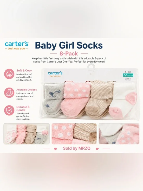 Carter's Baby Girl 8-Pack Socks - Pink, Gray, Beige