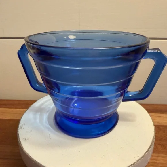 Hazel Atlas Moderntone Cobalt Blur Sugar Bowl