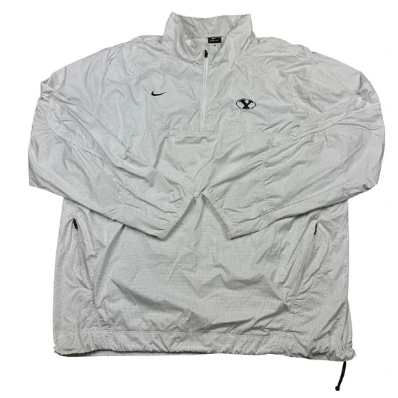 Nike BYU Cougars Storm-FIT Quarter Zip Windbreaker Jacket White Grey Grid Mens L