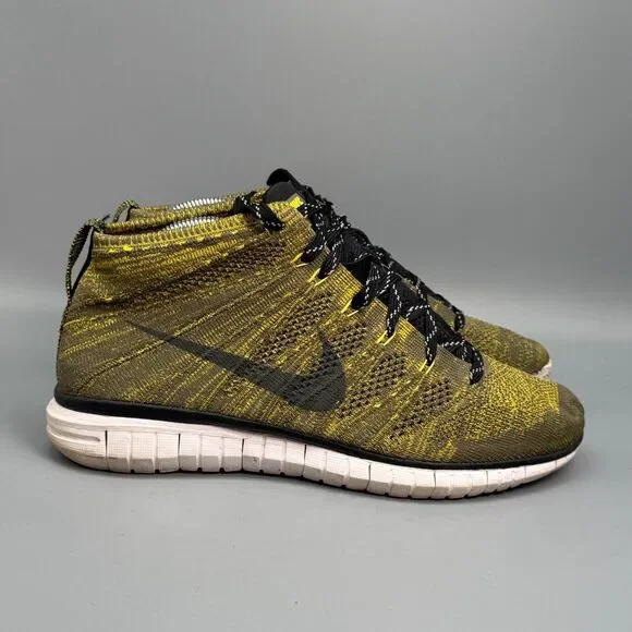 Nike Free Flyknit Chukka Men's 8 Green Gold Lace-Up Athletic Running Sneakers
