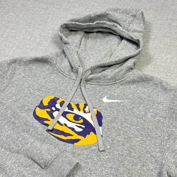 Nike LSU Tigers Hoodie Sweatshirt Mens Medium Gray Pullover Hooded Tiger Graphic