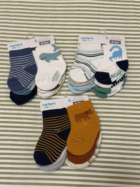 Carter's Baby Sock Sets with Dinosaurs & Stripes - Blue, Green, Mustard