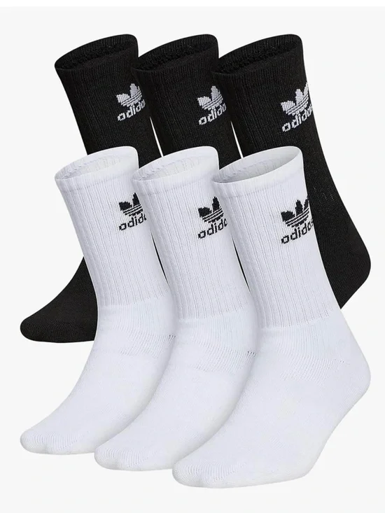 adidas Kids 6-Pack Crew Socks in Black & White - Large (5Y-7Y)