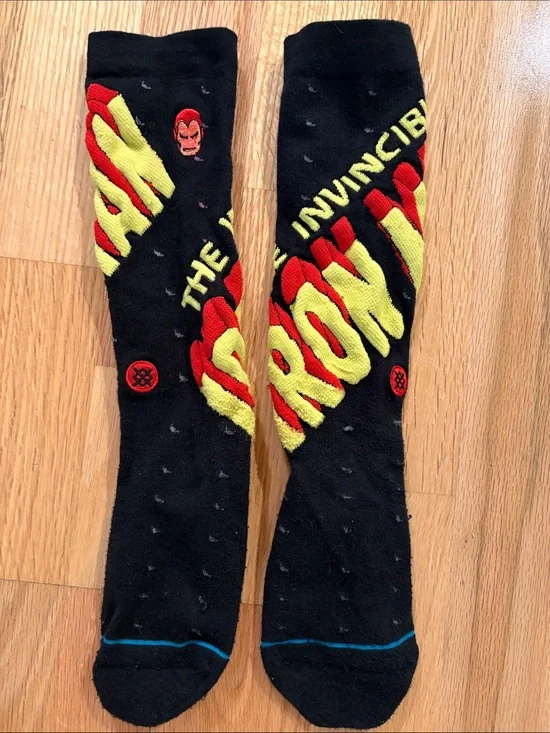 Stance Black Ironman Graphic Kids Crew Socks with Red and Yellow Accents