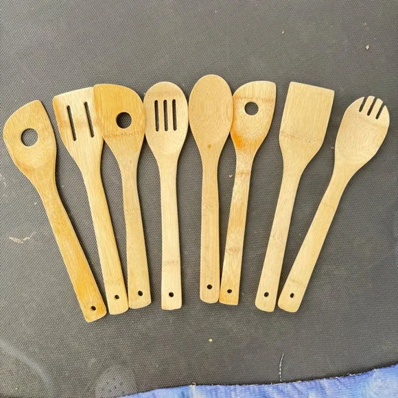 8 Piece Bamboo Kitchen Utensil Set Natural Wood Cooking Spoons Spatulas Set