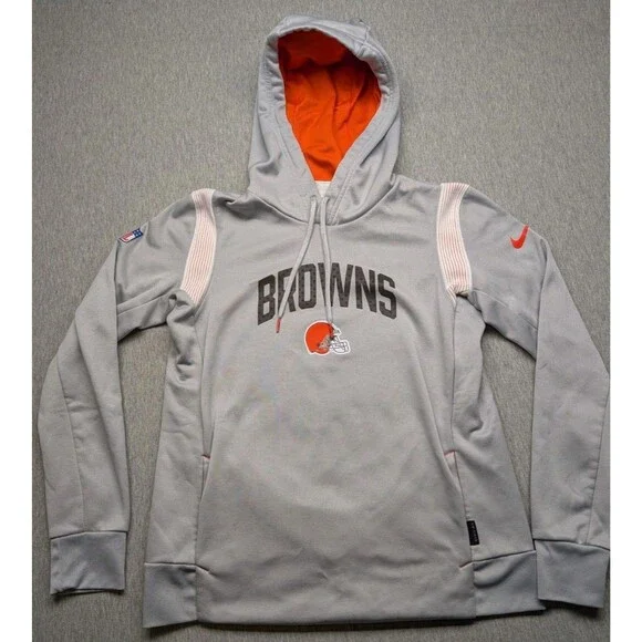 Nike Hoodie Mens Small Gray Pullover Cleveland Browns Football OnField Thermal