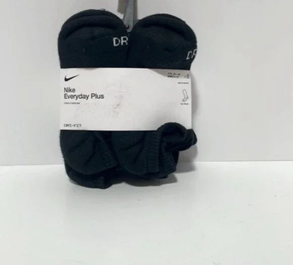 Nike Everyday Black Dri-Fit Cushion No-Show Socks (6 Pairs) Youth 3Y-5Y WMN 4-6