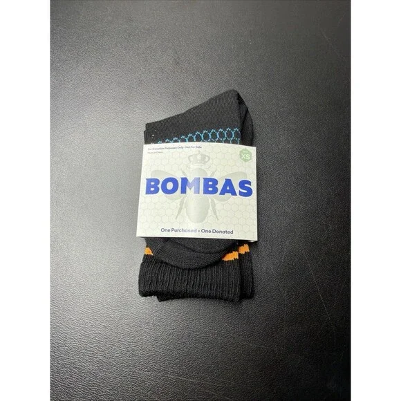 Bombas Youth XS Half Calf Socks in Black With orange And Blue Stripe