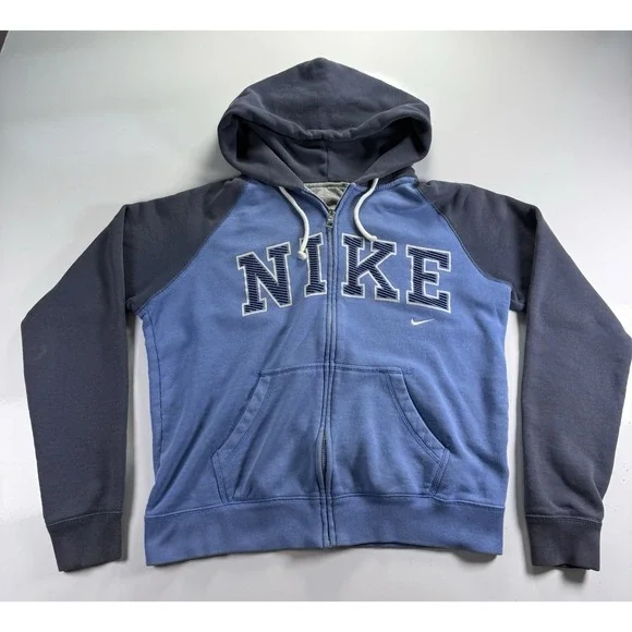 Nike Hoodie M Blue Gray Full Zip Sweatshirt Sweater‎ Two Tone Spellout Outdoors