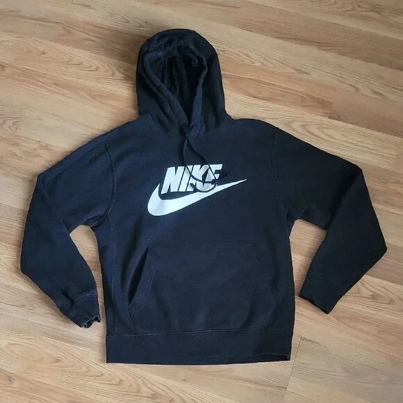 Nike Hoodie Black Graphic Pullover Sweatshirt Classic Swoosh Vintage Y2K Size S
