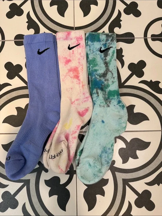 Nike Kids Tie-Dye Crew Socks - Blue, Pink, Aqua (3-Pack)