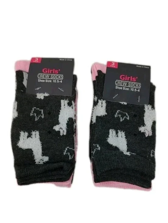 NEW 6 Pairs Girls Llama Crew Socks 2 Packs of 3 Shoe Size 10.5-4Bundle of 2 p