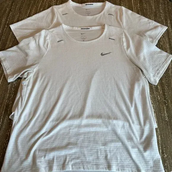 2-Pack Nike Dri-Fit Miler Short Sleeve Running T-Shirt Tops White Men’s Size L
