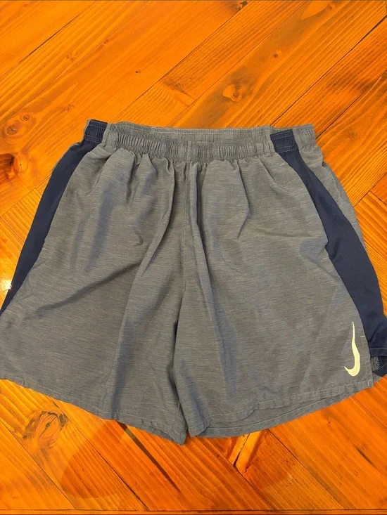Nike Gray Shorts with Navy Side Panels and White Swoosh