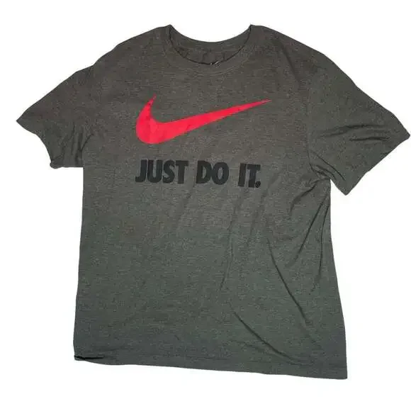 Nike Just Do It T-Shirt Mens Large Gray Red Swoosh Graphic Tee