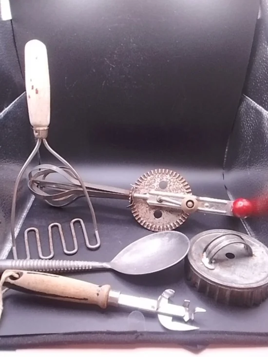 Grouping Of Vintage Kitchen Utensils Red Handled Mix Metal/Wood #3