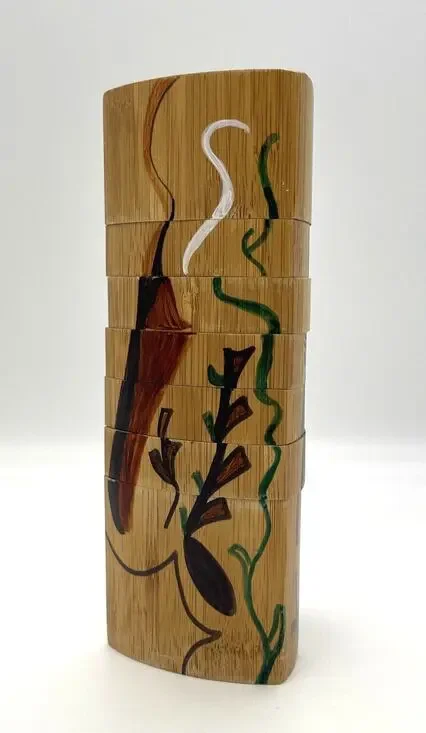 Wood Hand Painted Wooden Puzzle Pepper Grinder 7.75” Tall