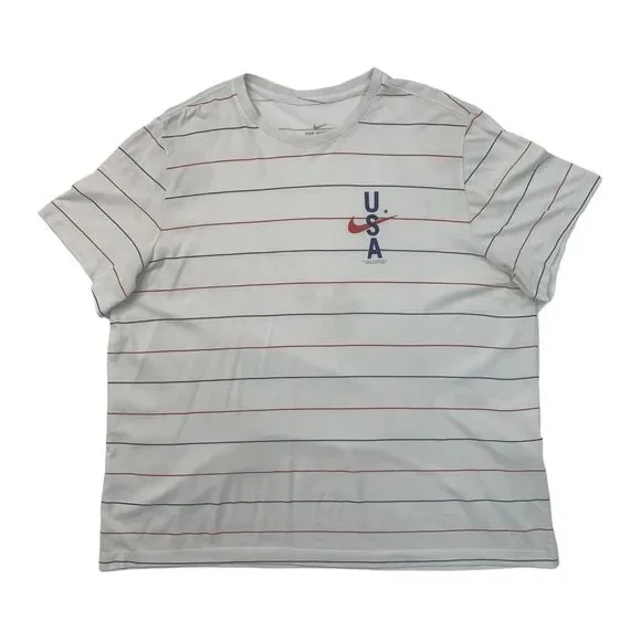 Nike Team USA T Shirt Mens 2XL XXL White Cotton Blend Striped Short Sleeve *READ