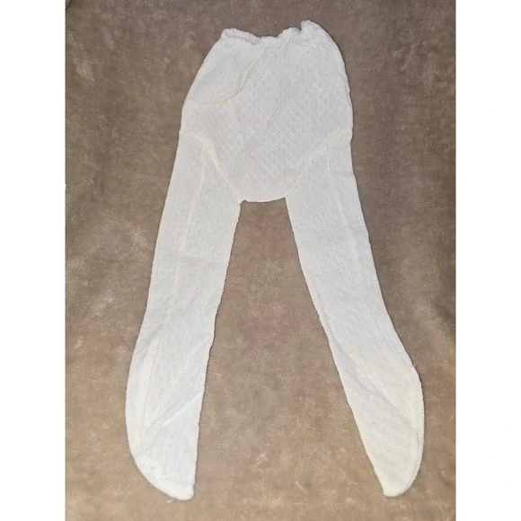 Vintage White Pointelle Knit Baby Toddler Tights Footed Leggings Cream Ivory