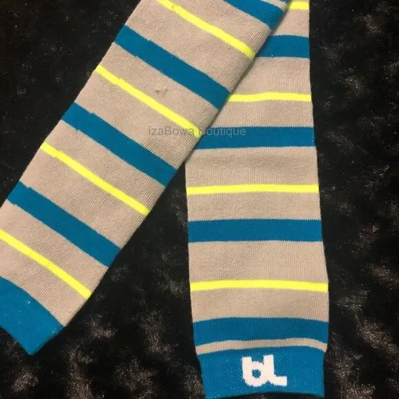 Grey, Blue & Yellow Stripe Legwarmers  LW2727  NWT Boutique