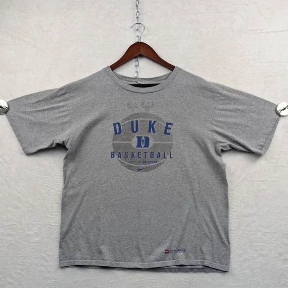 VTG Nike T-Shirt Men L Gray Duke Basketball Coach K Mike Krzyzewski Signed 90s
