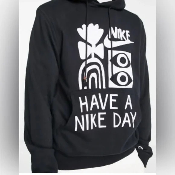 Nike Have A Nike Day French Terry Pullover Hoodie Black and White XL|Graphic