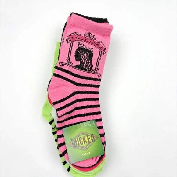 NWT Girls Crew Socks Shoe Size‎ 7.5–3.5 Elphaba Galinda Oz Witchy 5 Pairs