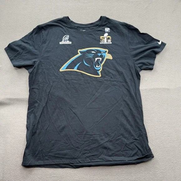 Carolina Panthers Shirt Mens 2XL Black NFL Football Super Bowl 50 Nike
