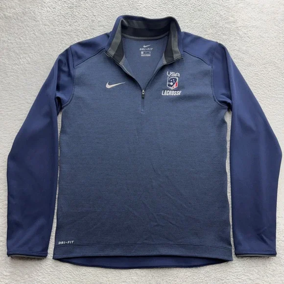 Nike Dri-FIT USA Lacrosse Mens Small 1/4 Zip Pullover Navy Blue Heathered Top