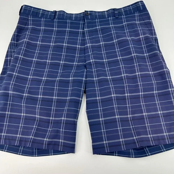 Nike Golf Mens Blue Plaid Flat Front Performance Shorts Size 40