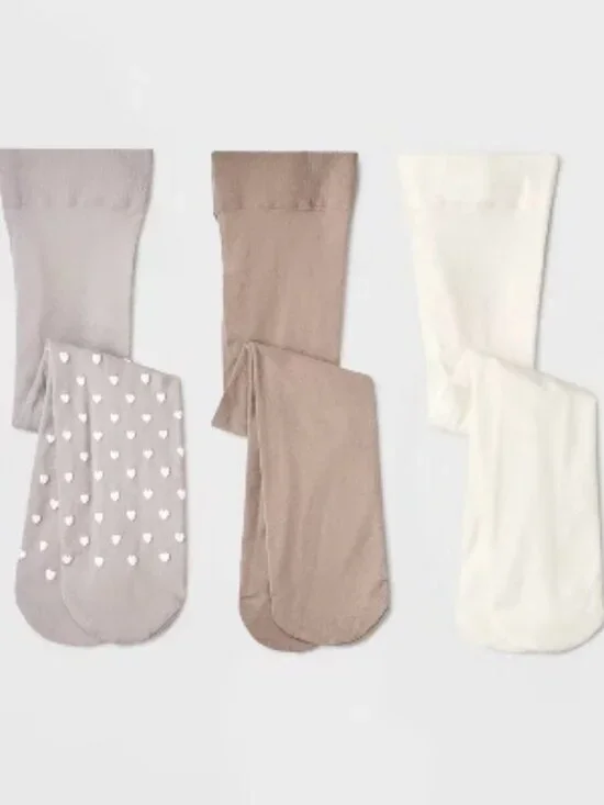 NEW Toddler Girls' 3pk 'Hearts' Tights - Cat & Jack™ Gray/Ivory/Taupe 4T-5T